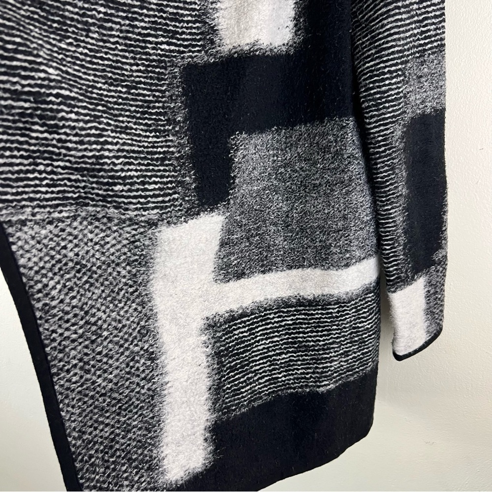 Cozy Draped Open Front Waterfall Black White Color Block Cardigan Women Size M - Picture 5 of 15